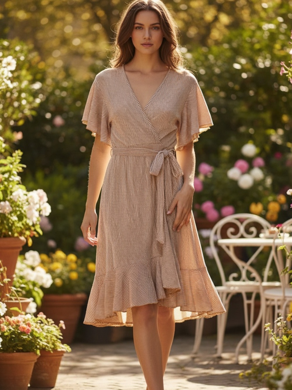 Ces Femme Tan Striped Midi Dress
